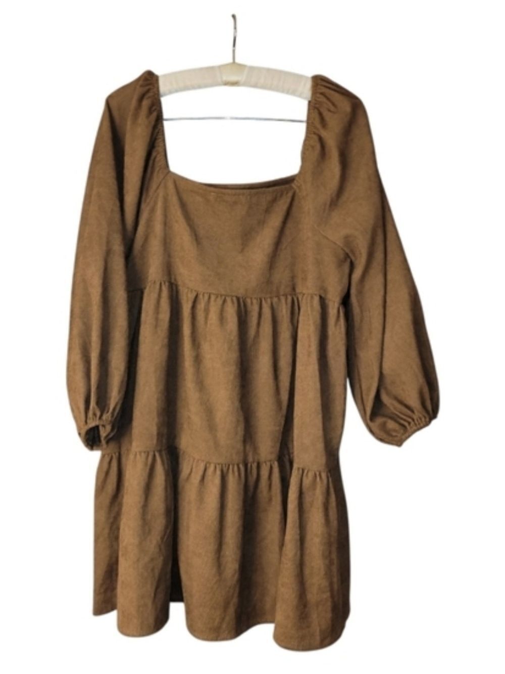 LOVECOLETTE Brown Corduroy Ruffle Mini Dress S Boho Western Cowgirl - Picture 2 of 5